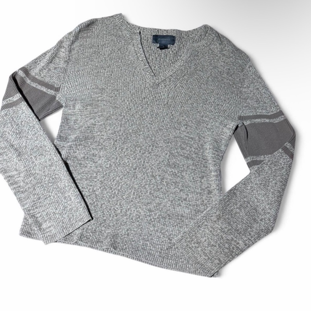Express Light Gray V-Neck Men's Sweater